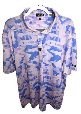 Bad Birdie Men’s XL Pink Blue Abstract Print Golf Polo Stretch Performance